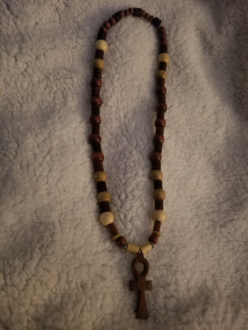 Wooden Bead Ankh Necklace